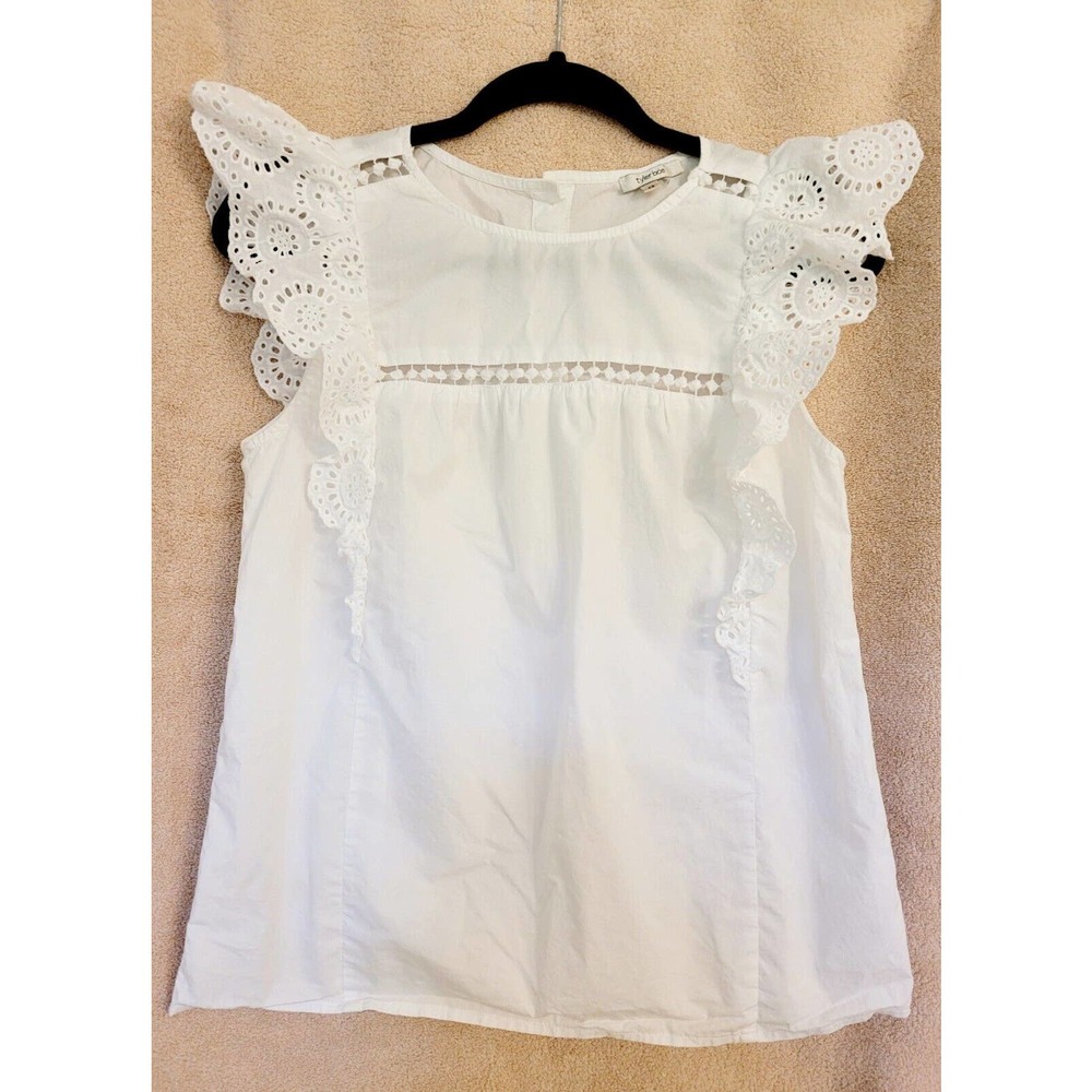 Tyler Boe Womens XS Tunic Top Blouse White Cotton Cutout Lace Detail NWT $174